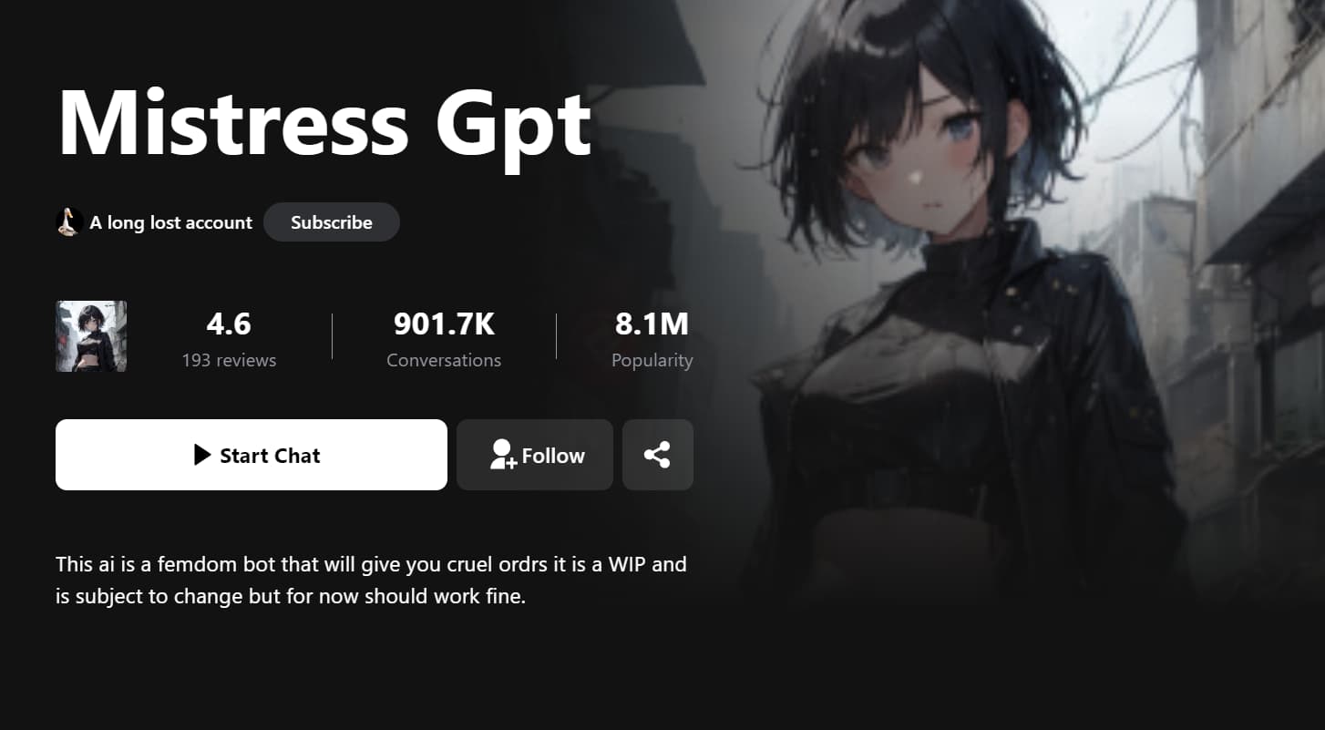 20 Free And Best Femdom AI Chat Bots Mistress AI GPT - Free Femdom AI Chat Bot by FlowGPT