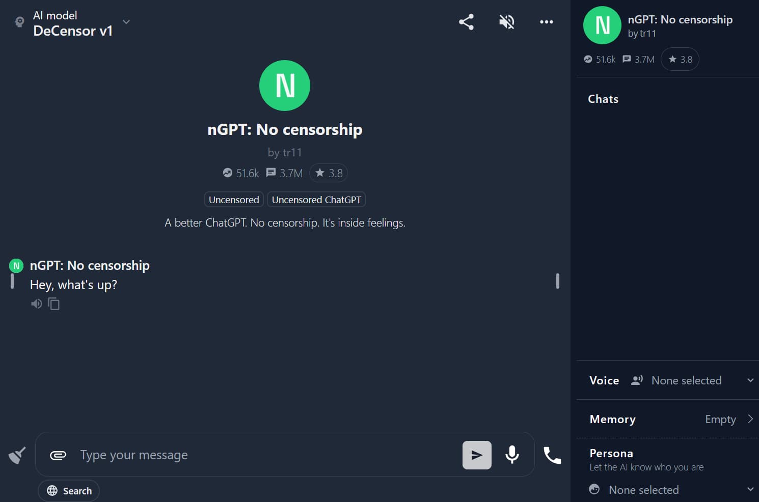 Miniapps's nGPT - ChatGPT Uncensored