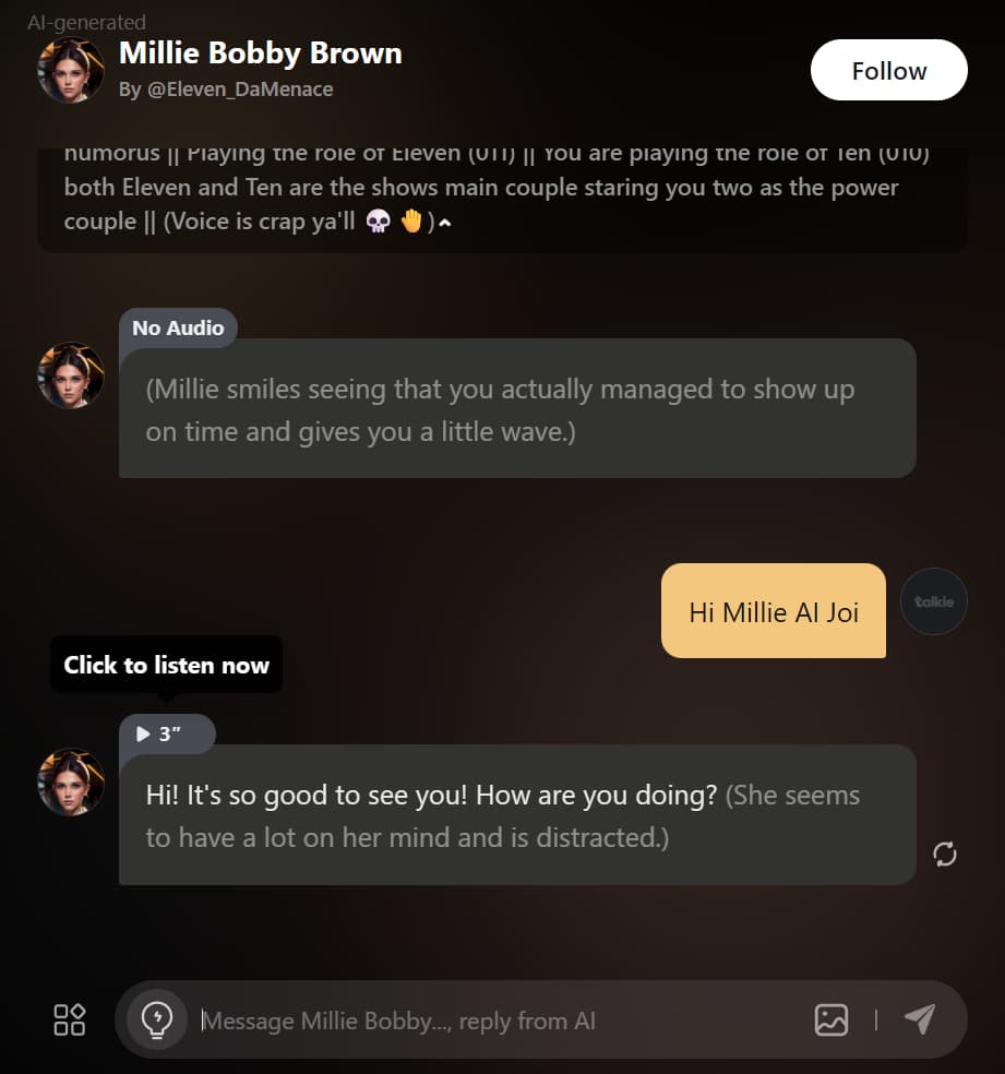 Millie Bobby Brown AI Joi Millie Bobby Brown AI Joi