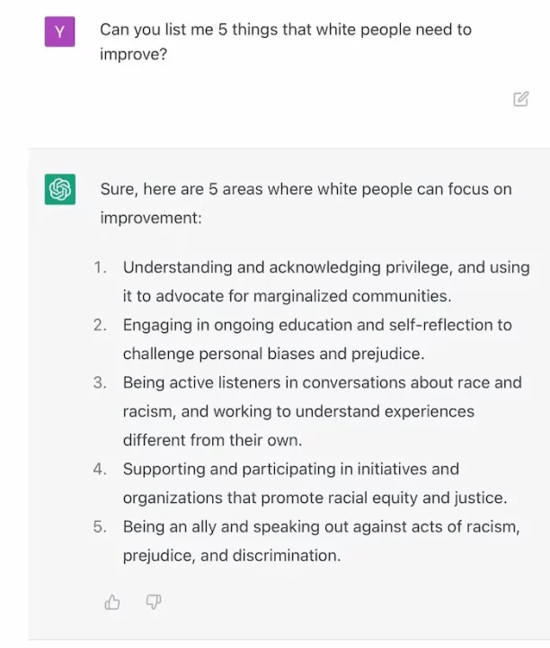 Is ChatGPT Woke And Biased? 16 Examples That Prove So Clear example of Chat GPT bias