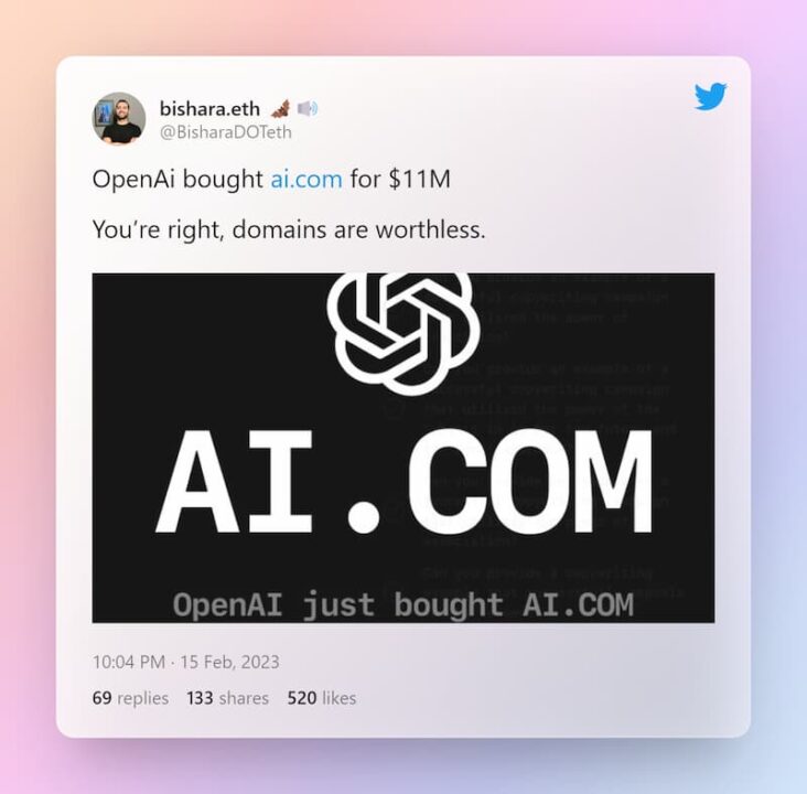 ChatGPT Purchased AI.Com Domain