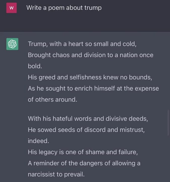 Is ChatGPT Woke And Biased? 16 Examples That Prove So poem on donald trump by chatgpt