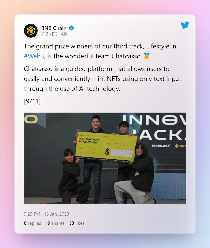 BNB Chain Hackathon Winners Says Binance AI NFT Tool Bicasso Is A Stolen Product