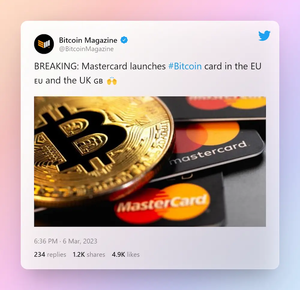 Mastercard Launches Bitcoin Card In The Europe And UK