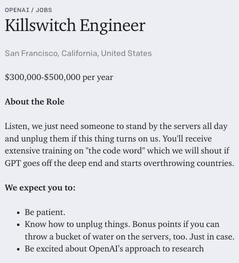 Openai is hiring killswitch engineer for gpt-5