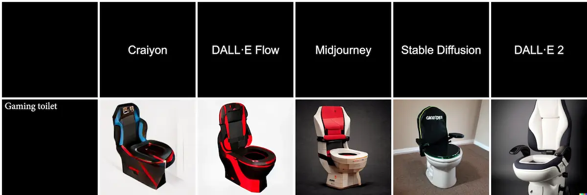 Example of Dall E 2 vs Midjourney vs Stable Diffusion vs Craiyon vs Dall E Flow