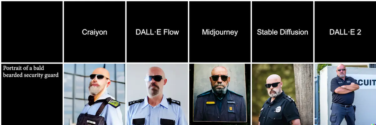Images Examples of Stable Diffusion vs Dall E 2 vs Midjourney vs Craiyon vs Dall E Flow with same prompt