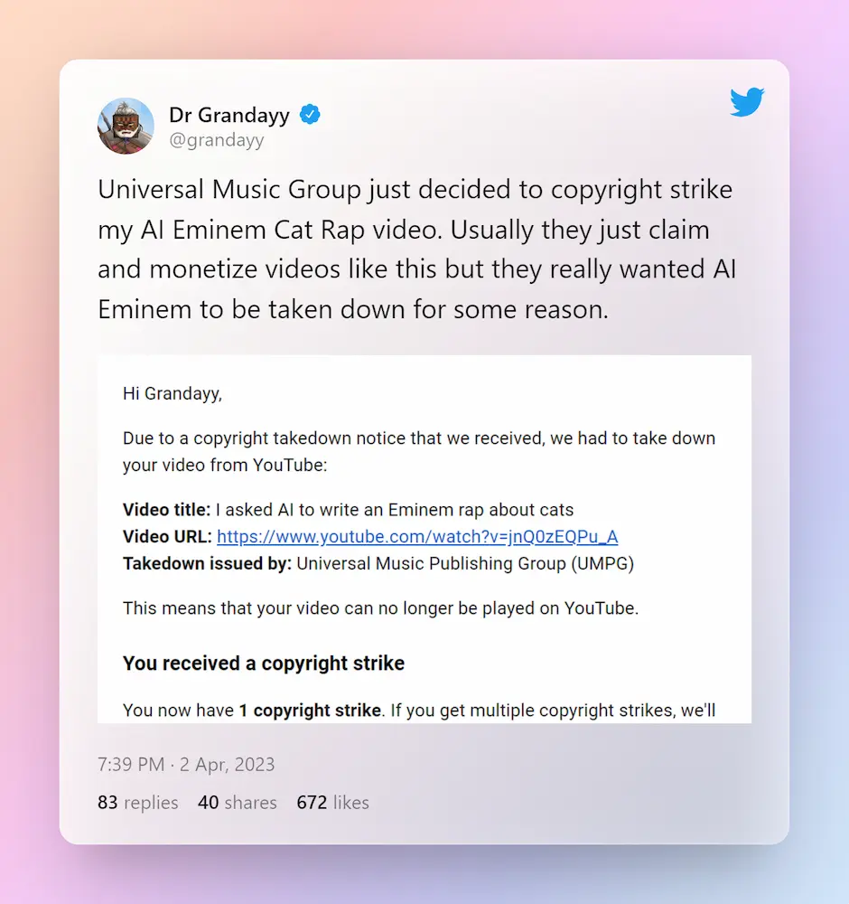 Eminem Ai Cat Rap Creator Hit With Copyright Strike Over Popular Youtube Video