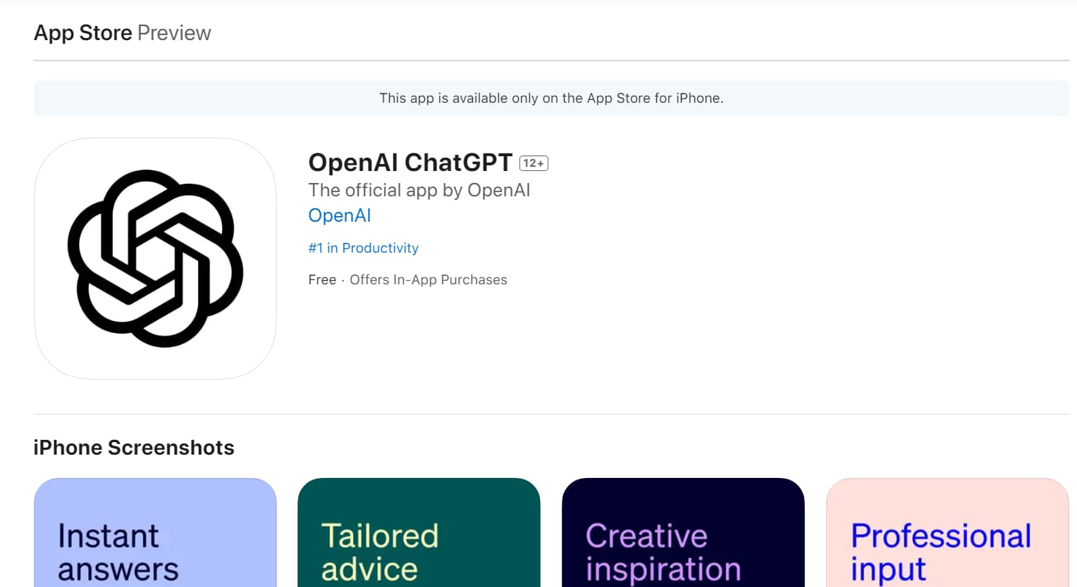 ChatGPT App For iPhone