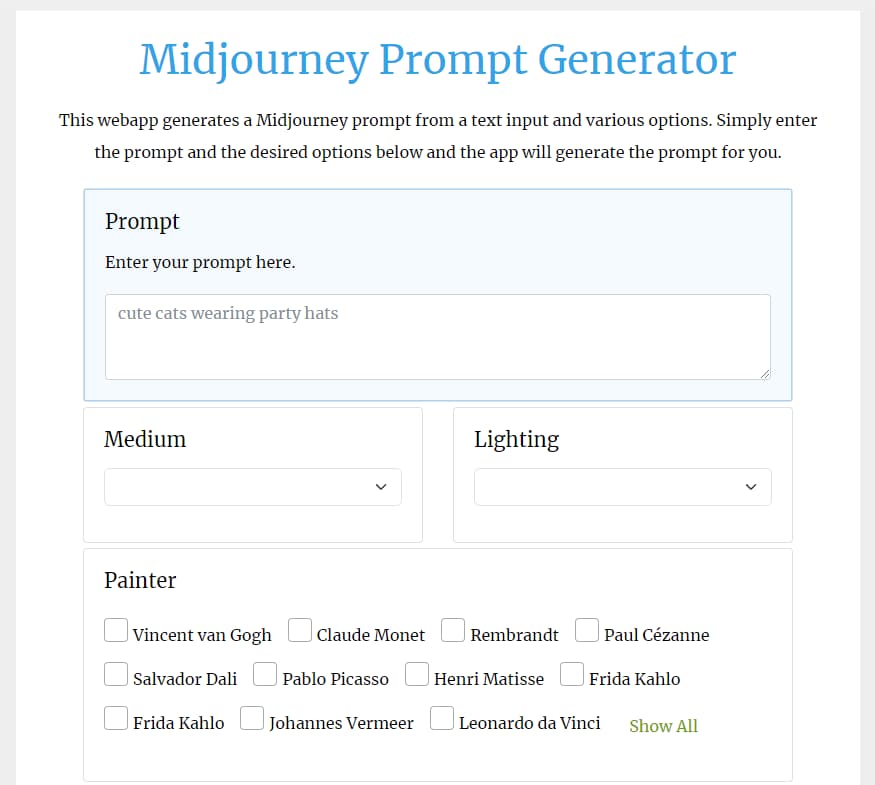 free midjourney prompt generator