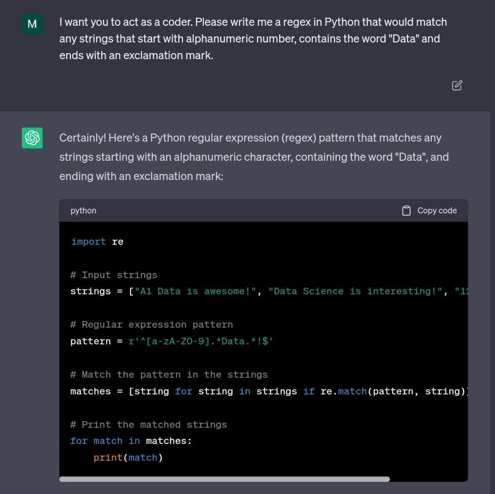 ChatGPT Prompt For Regex