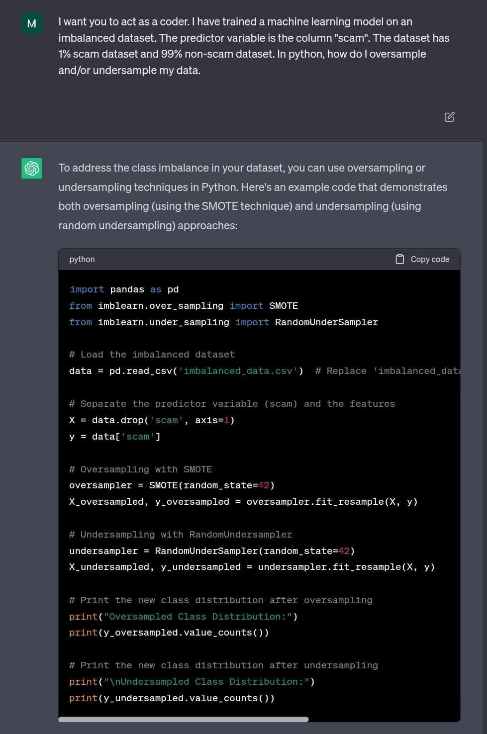 ChatGPT Prompt For Sampling And Unsampling Data