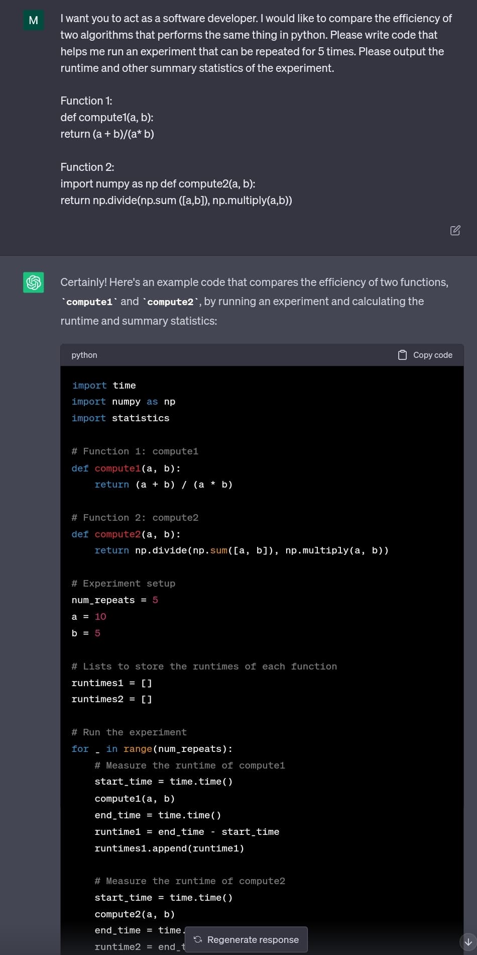 ChatGPT Prompt for Comparing Function Speed