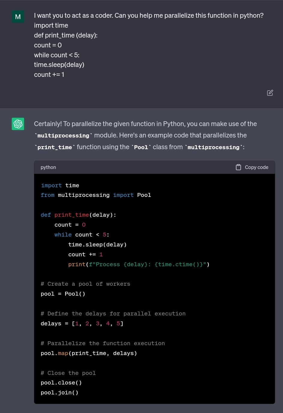 ChatGPT Prompt for writing Multithreaded Functions