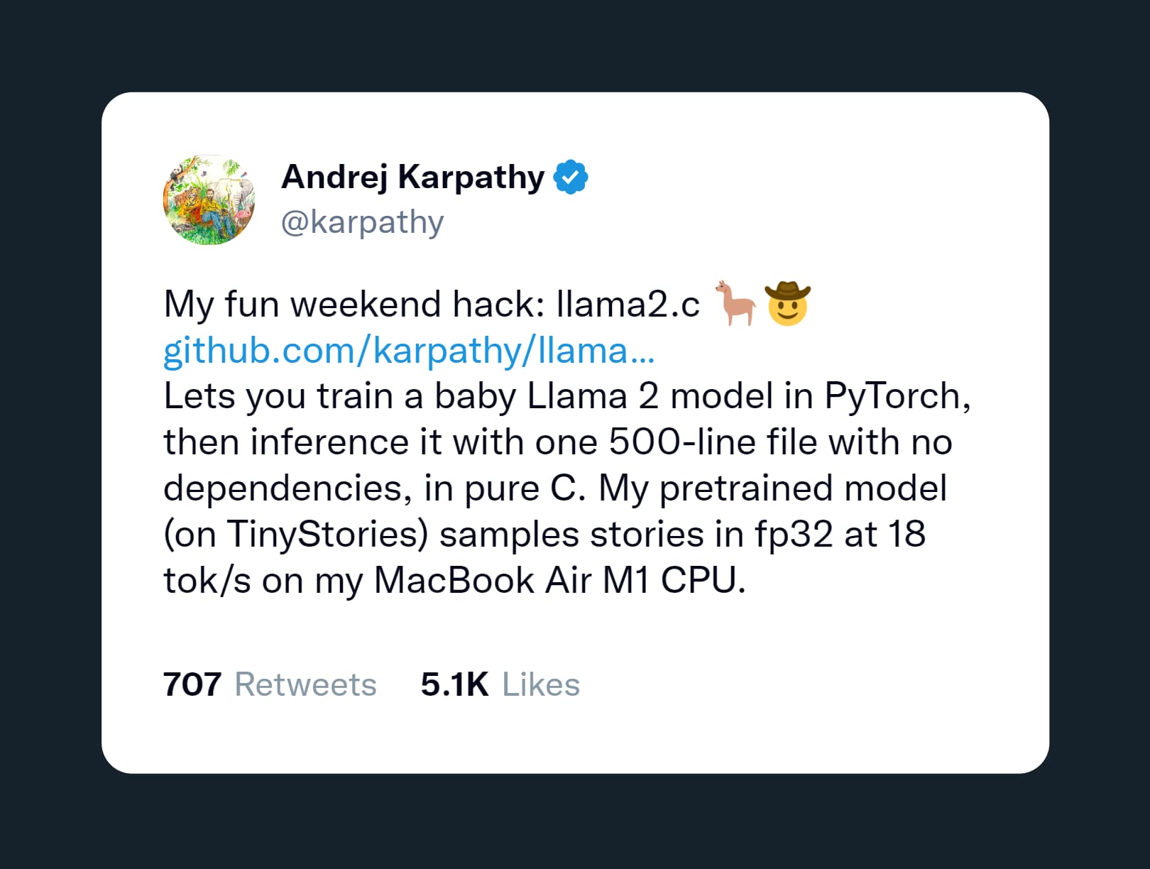 baby-llama-2-announcement-tweet