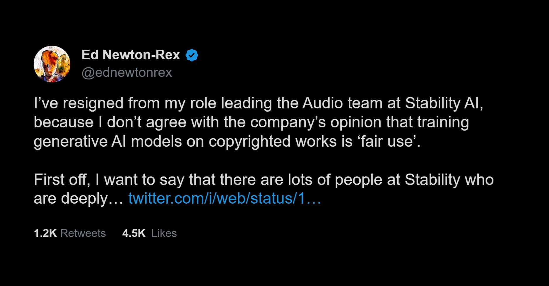 Ed Newton-Rex, Head Of Audio at Stability AI Resigned
