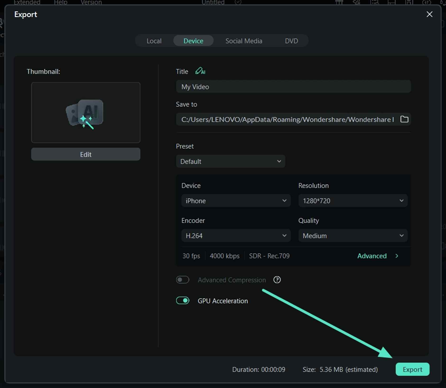 export video to device