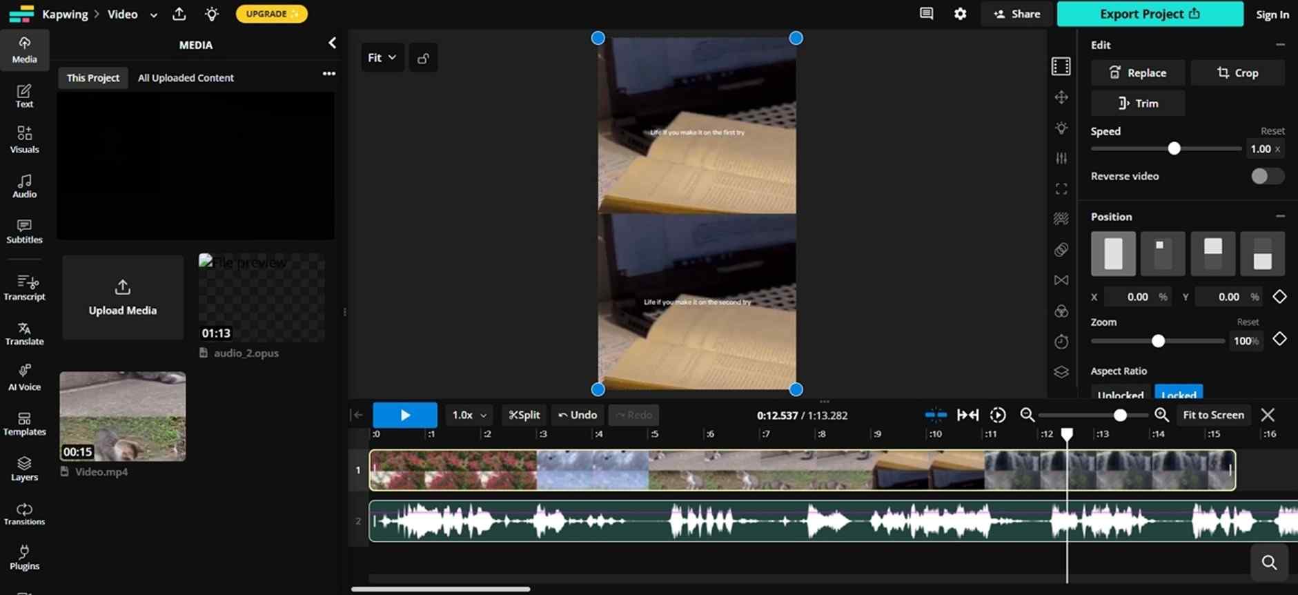 kapwing audio to video sync